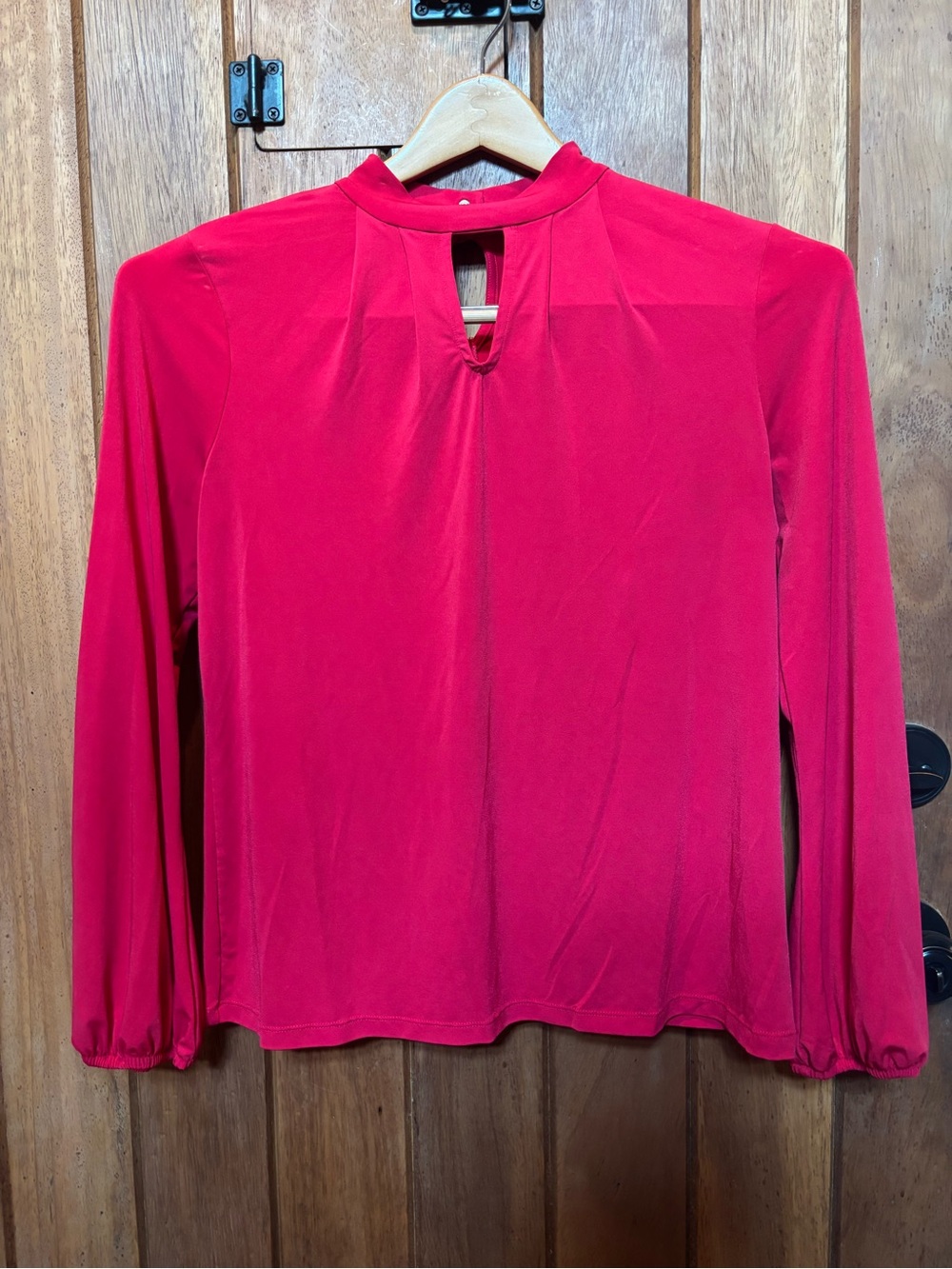 Chico’s Red Long-Sleeve Keyhole Mock Neck Top